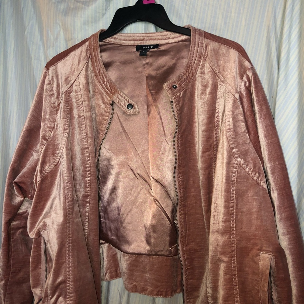 Velvet pink jacket plus size Torrid brand